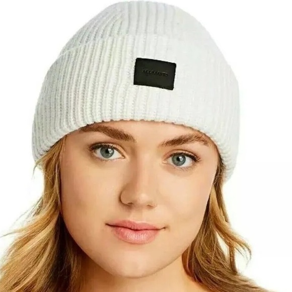 ALLSAINTS HALF CARDIGAN STITCH KNIT BEANIE 30% WOOL IN PORCELAIN OS NWT